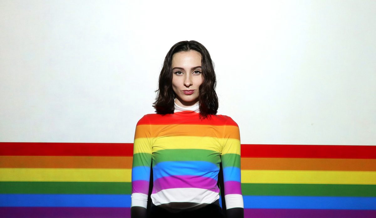 Portrait against a painted wall